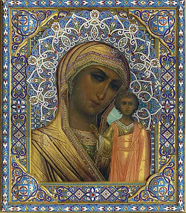 оклад иконы в эмали Казанская Богоматерь