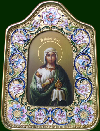 оклад иконы в эмали Св. Мария, филигрань, серебро, позолота