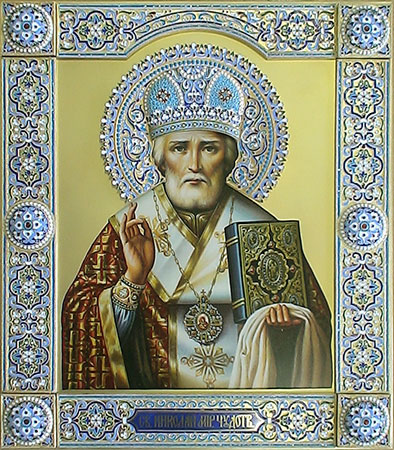 оклад иконы Св. Николай, филигрань, серебро, позолота