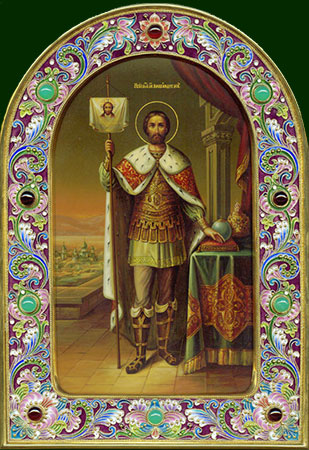 оклад иконы Св. Александр Невский, филигрань, серебро, позолота